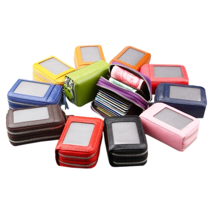 Genuine Leather Dual Layer Zipper Card Holder Wallet RFID Blocking Purse, Size: 10.5x7.0x4.0cm(Red) by bashfashion