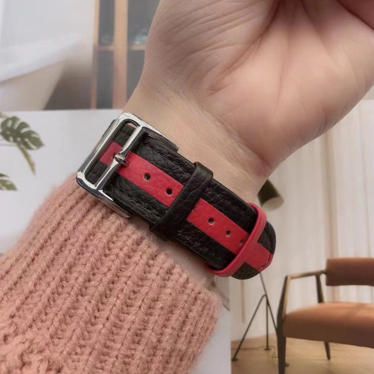 Two-color Stitching Lychee Texture Leather Watch Band For Apple Watch Series 9&8&7 41mm / SE 3&SE 2&6&SE&5&4 40mm / 3&2&1 38mm(Brown White) by bashfashion