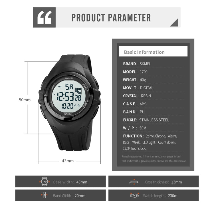 SKMEI 1790 Triplicate Round LED Dual Time Digital Display Luminous Electronic Watch for Men(Blue Black) by SKMEI