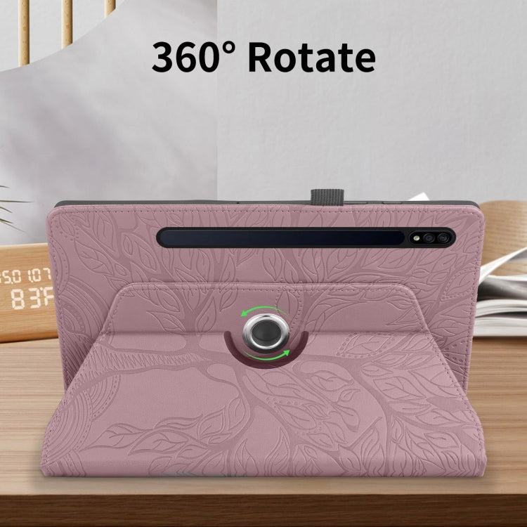 For Samsung Galaxy Tab S9 / S9 FE Tree Life Embossed Rotation Leather Tablet Case(Rose Gold) by bashfashion