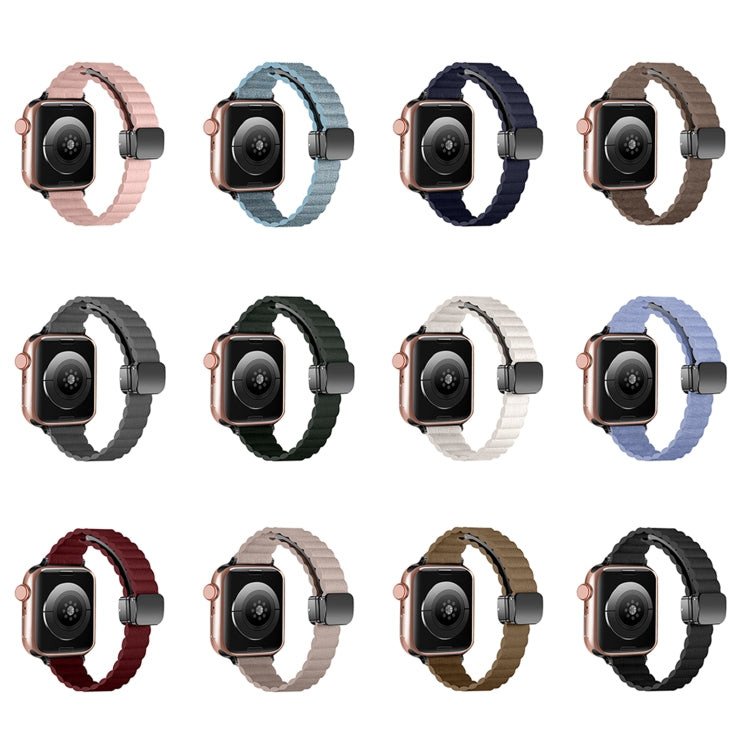 For Apple Watch Series 4 44mm Water Ripple Magnetic Folding Buckle Watch Band, Style: Thin Version(Pink) by bashfashion