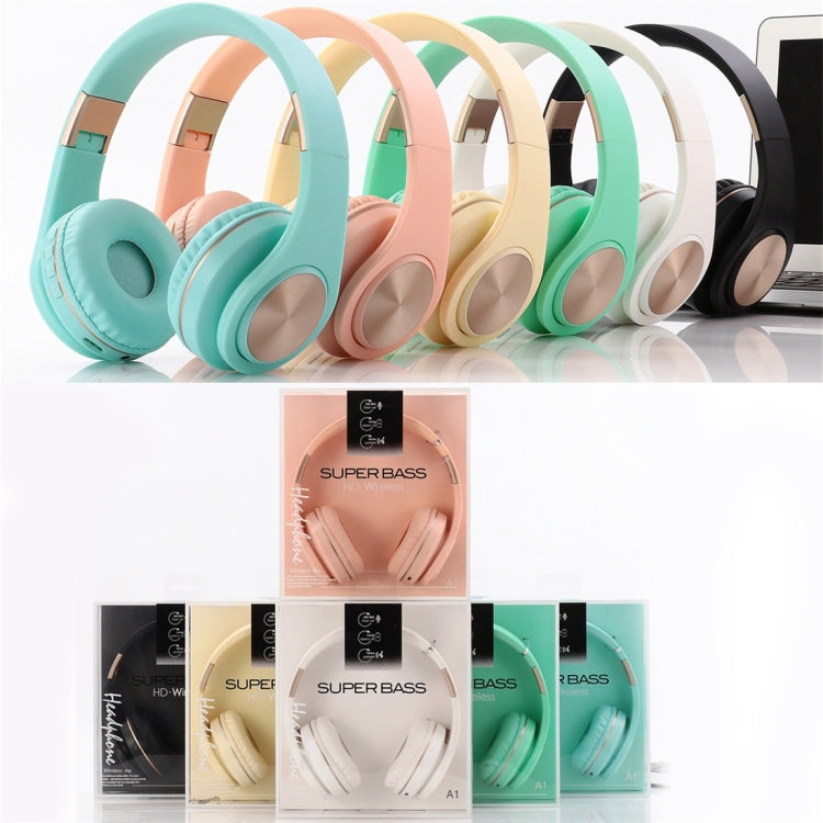 A1 Bluetooth 4.2 Candy Color Super Base Bluetooth Headphone, Support Music Play & Switching & Volume Control & Answer(Mint Green) by bashfashion
