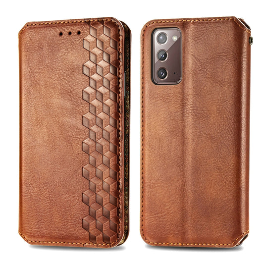For Samsung Galaxy Note 20 Cubic Grid Pressed Horizontal Flip Magnetic PU Leather Case with Holder & Card Slots & Wallet(Brown) by bashfashion