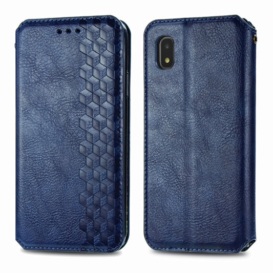 For Samsung Galaxy A21 (JP Version) Cubic Grid Pressed Horizontal Flip Magnetic PU Leather Case with Holder & Card Slots & Wallet(Blue) by bashfashion