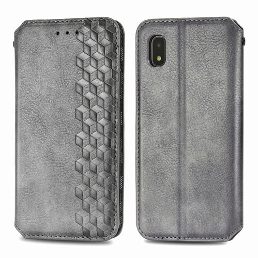 For Samsung Galaxy A21 (JP Version) Cubic Grid Pressed Horizontal Flip Magnetic PU Leather Case with Holder & Card Slots & Wallet(Grey) by bashfashion