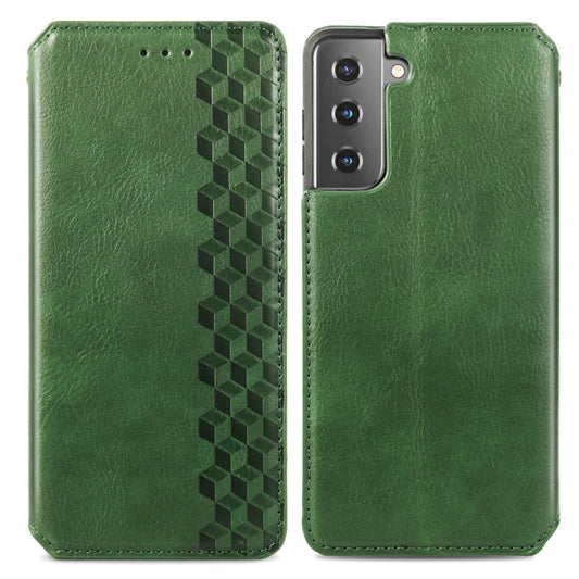 For Samsung Galaxy S21+ 5G Cubic Grid Pressed Horizontal Flip Magnetic PU Leather Case with Holder & Card Slots & Wallet(Green) by bashfashion