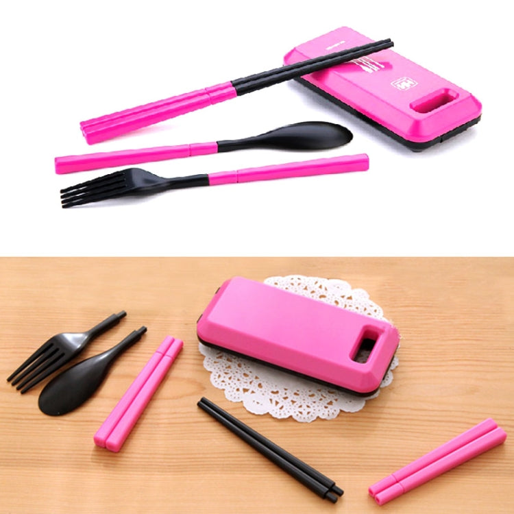 3 in 1 ABS Folding Dinnerware Cutlery Fork Chopsticks Set with Storage Box Outdoor Camping Hiking Traveling Tableware Set(Orange) by bashfashion