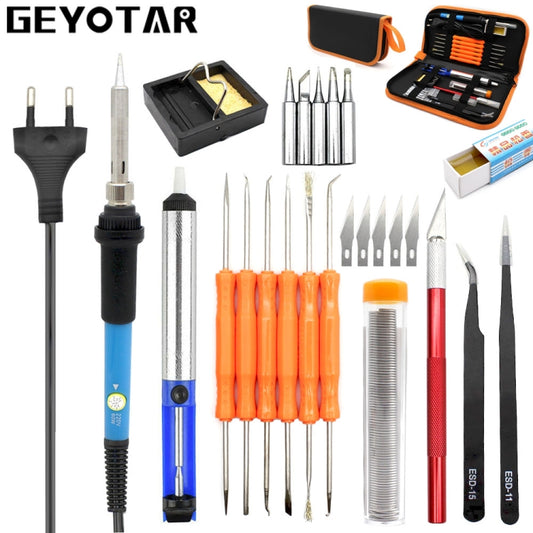 60W Adjustable Temperature Electric Soldering Iron Kit + 5 PCS Tips Portable Welding Repair Tool Tweezers Hobby knife(Orange) by bashfashion