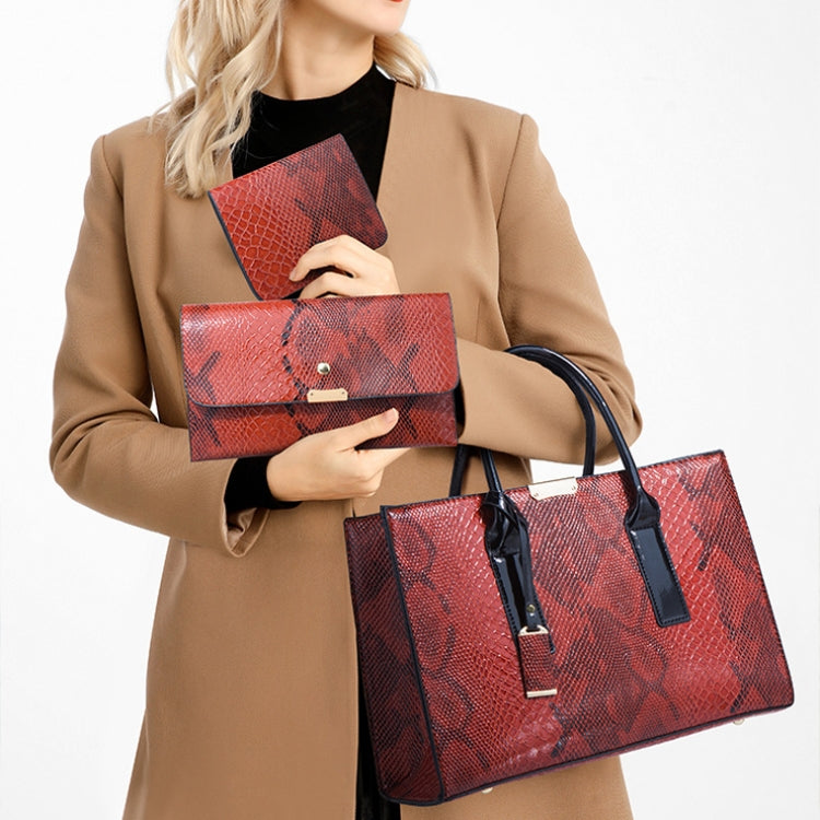 5168-1 3 In 1 Snakeskin Pattern Fashion Diagonal Handbag(Brown) by bashfashion