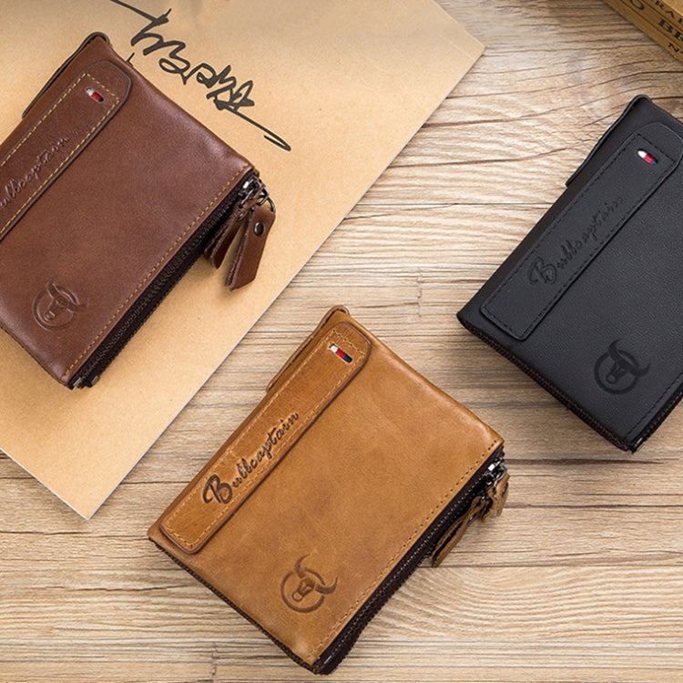 BULL CAPTAIN QB06 Retro First-layer Cowhide Anti-theft Zipper Wallet Short Drive License Coin Clip(Black) by BULL CAPTAIN