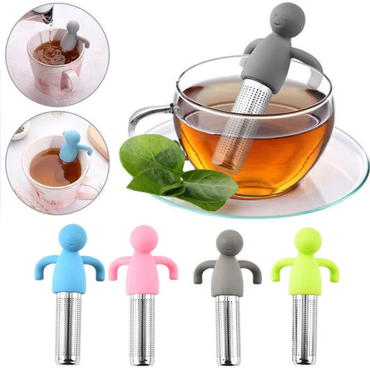Man Shape Tea Filter Brewer 304 Stainless Steel Tea Strainer(Pink) by bashfashion