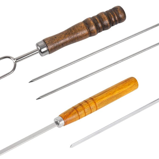 NOBANA Outdoor BBQ Grilling Fork Portable Stainless Steel Wooden Handle Grilling Skewer With Storage Bag, Spec: 7pcs /Set White by NOBANA