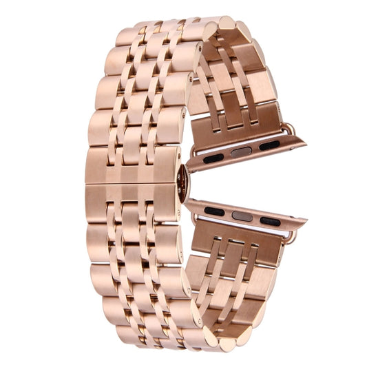 22mm Men Hidden Butterfly Buckle 7 Beads Stainless Steel Watch Band For Apple Watch 42mm(Rose Gold) by bashfashion