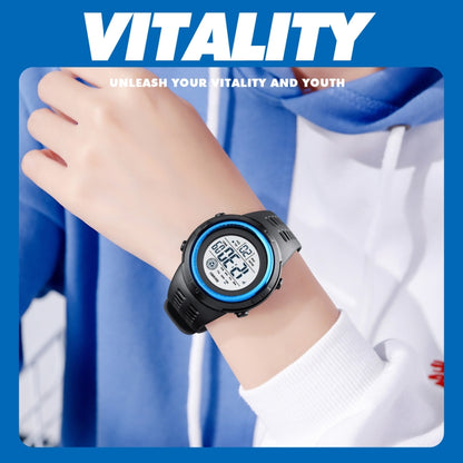 SKMEI 1773 Triplicate Round LED Dual Time Digital Display Colorful Backlight Electronic Watch(Blue Black) by SKMEI