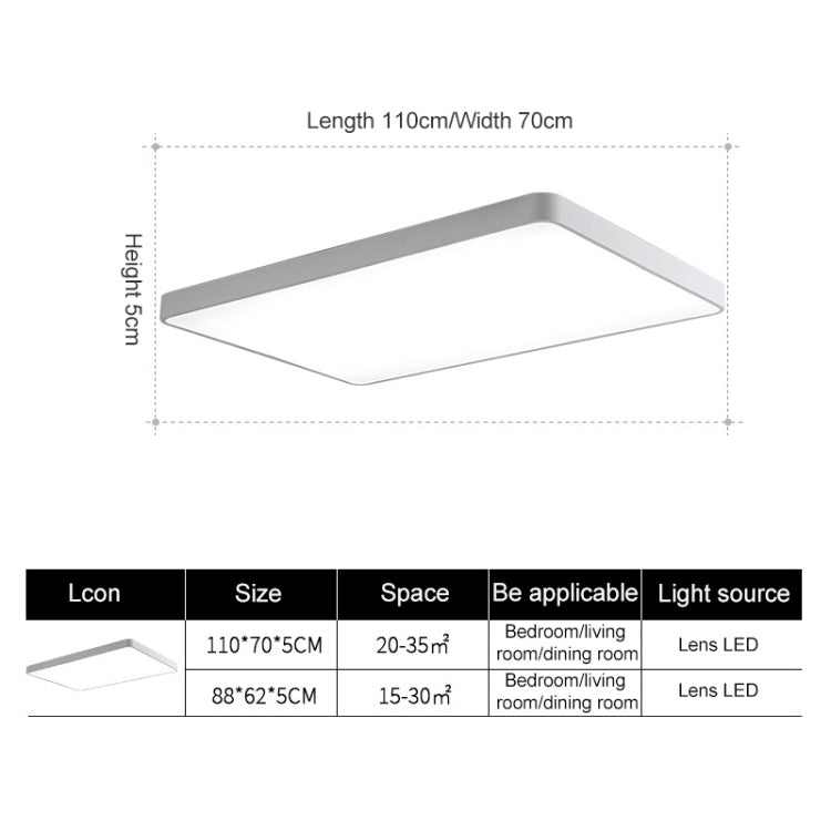 Macaron LED Rectangle Ceiling Lamp, 3-Colors Light, Size:88x62cm(Yellow) by bashfashion