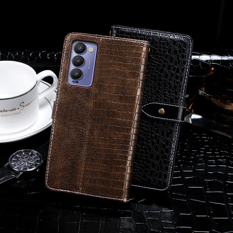For Tecno Camon 18 idewei Crocodile Texture Horizontal Flip Phone Leather Phone Case(Dark Blue) by idewei