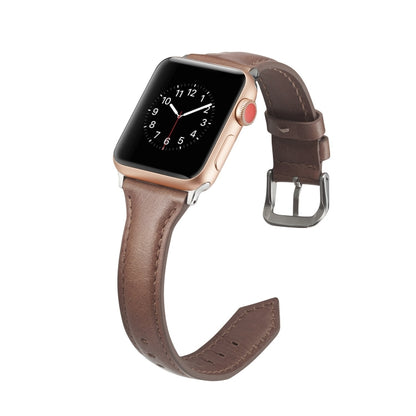 For Apple Watch 5/4 44mm & 3/2/1 42mm Thin Leather Watch Band(Coffee) by bashfashion