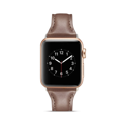 For Apple Watch 5/4 44mm & 3/2/1 42mm Thin Leather Watch Band(Coffee) by bashfashion