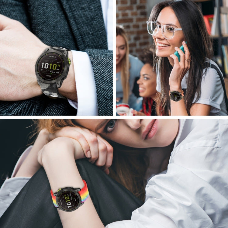 For Garmin Fenix 7 Hook And Loop Fastener Nylon Watch Band(Orange Camouflage) by bashfashion