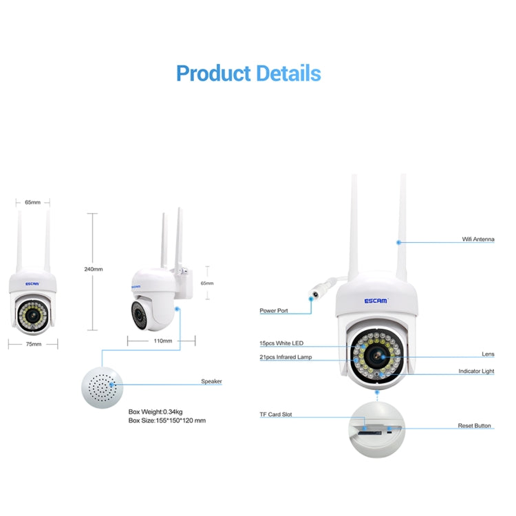 ESCAM PVR007 3MP Smart HD WiFi Camera Support Full Color Night Vision / Motion Detection / Sound Alarm / TF Card(UK Plug) by ESCAM