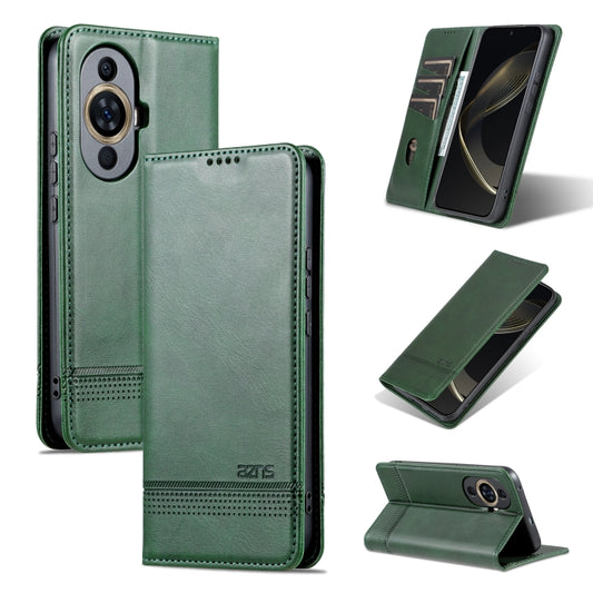 For Huawei Nova 11 Pro AZNS Magnetic Calf Texture Flip Leather Phone Case(Dark Green) by AZNS