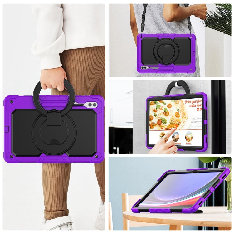 For Samsung Galaxy Tab S10 Ultra D Type Silicone Hybrid PC Tablet Case with Handle Holder(Purple) by bashfashion