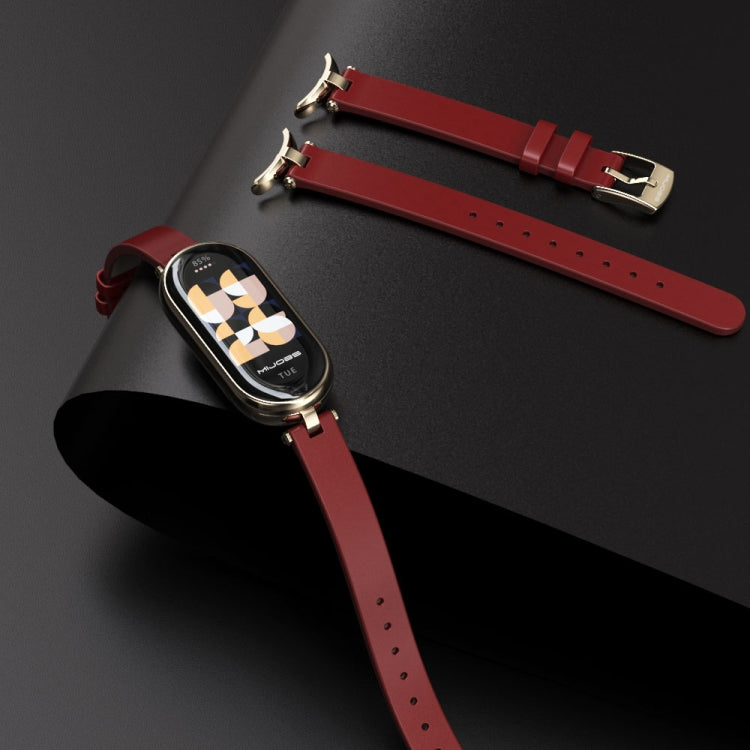 For Xiaomi Smart Band 10 / 9 / 8 Mijobs First Layer Cowhide Watch Band(Apricot Rose Gold) by MIJOBS