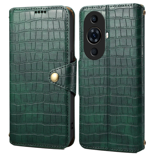 For Huawei nova 11 Pro Denior Crocodile Texture Oil Edge Leather Phone Case(Green) by Denior