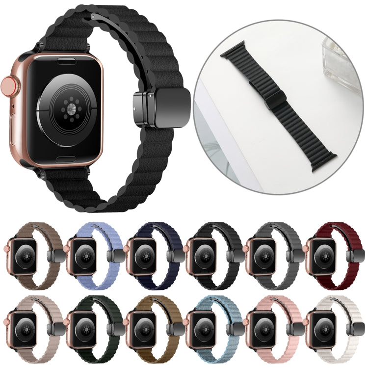 For Apple Watch 42mm Water Ripple Magnetic Folding Buckle Watch Band, Style: Thin Version(Black) by bashfashion