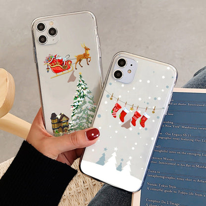For iPhone 13 mini Christmas Colored Drawing Pattern High Transparent Soft TPU Phone Case(Christmas Tree) by bashfashion