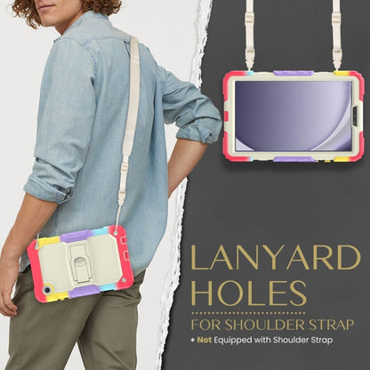 For Samsung Galaxy Tab A11 / A9 Silicone Hydric PC Tablet Case with Shoulder Strap & Holder(Colorful Red) by bashfashion