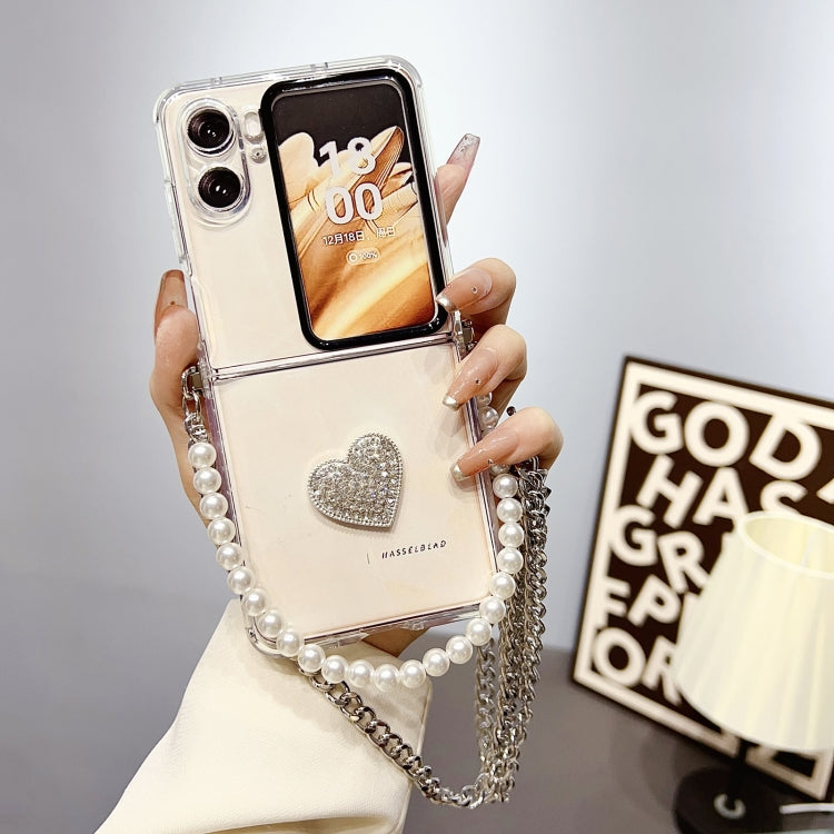 For OPPO Find N2 Flip TPU DIY Flash Diamond Love Hinge Buckle Phone Case with Long and Short Chain(Transparent) by bashfashion