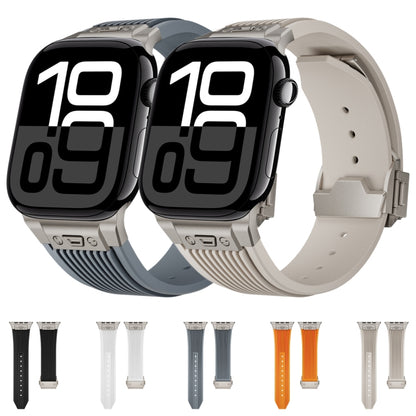 For Apple Watch Series 10 42mm Vertical Texture Titanium Buckle Elastic Silicone Watch Band(Starlight) by bashfashion