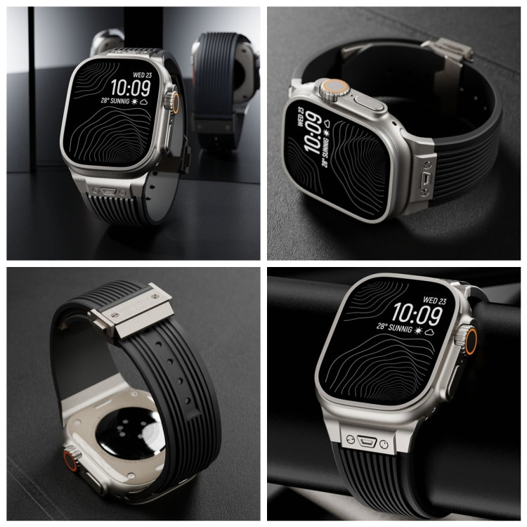 For Apple Watch Series 10 42mm Vertical Texture Titanium Buckle Elastic Silicone Watch Band(Starlight) by bashfashion