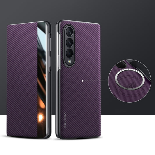 For Samsung Galaxy Z Fold4 SULADA Kevlar 600D Texture Smart Window Leather Phone Case(Purple) by SULADA