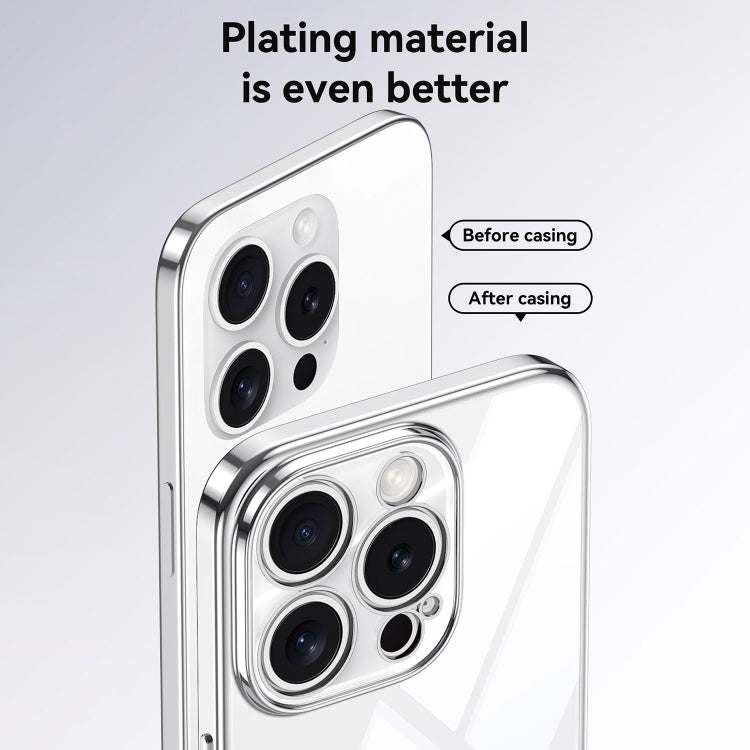 For iPhone 15 Pro Max SULADA Electroplated Clear TPU Soft Frame Phone Case with Wrist Strap(Silver) by SULADA