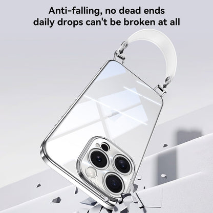 For iPhone 16 Pro Max SULADA Electroplated Clear TPU Soft Frame Phone Case with Wrist Strap(Black) by SULADA