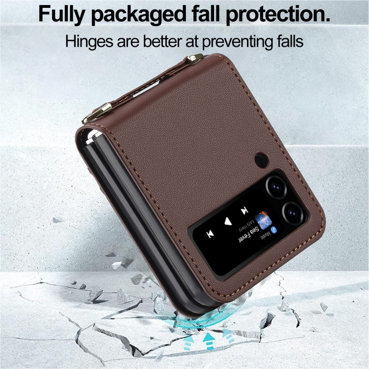 For Samsung Galaxy Z Flip3 5G LC.IMEEKE L1 Series Frosted Fine Texture PU Phone Case with Lanyard(Brown) by LC.IMEEKE