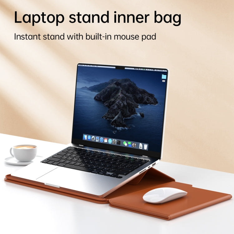 Multifunctional Laptop PU Magnetic Stand Split Liner Bag with Mouse Pad Function, Size:13-14 inch(Dark Green) by bashfashion