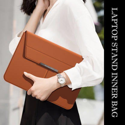 Multifunctional Laptop PU Magnetic Stand Split Liner Bag with Mouse Pad Function, Size:15 inch(Dark Green) by bashfashion