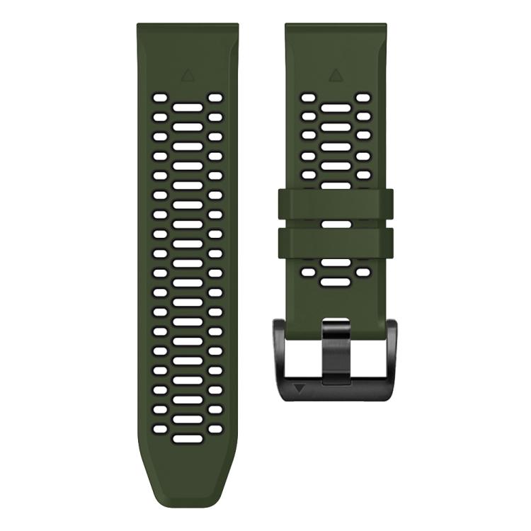 For Garmin Fenix 7 22mm Kalebol Three Rows Hole Two Color Silicone Watch Band(Army Green Black) by Kalebol