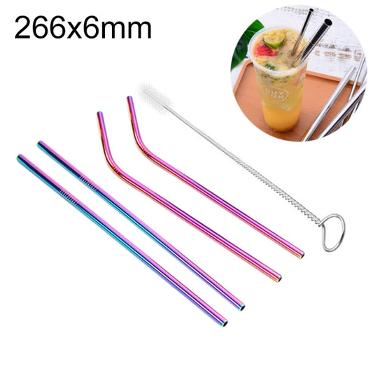 4pcs Reusable Stainless Steel Drinking Straw + Cleaner Brush Set Kit, 266*6mm(Colour) by bashfashion