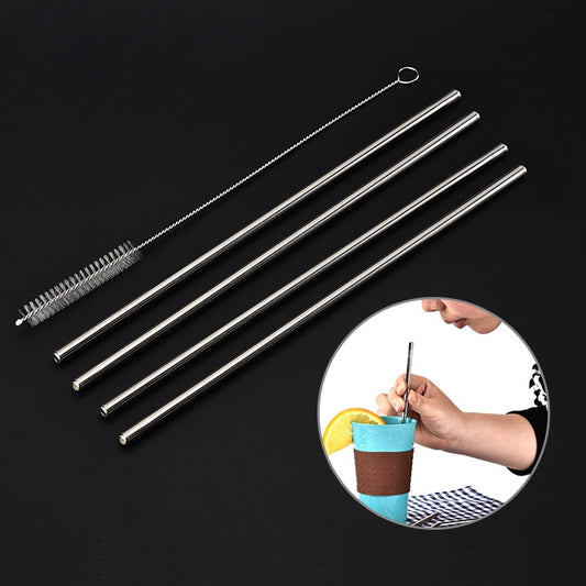 4 PCS Reusable Stainless Steel Drinking Straws + 1 x Cleaner Brush Set Kit by bashfashion