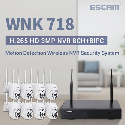 ESCAM WNK718 HD 3.0 Million Pixels 8-channel Wireless + 8IPC Wireless NVR Security System, EU Plug by ESCAM