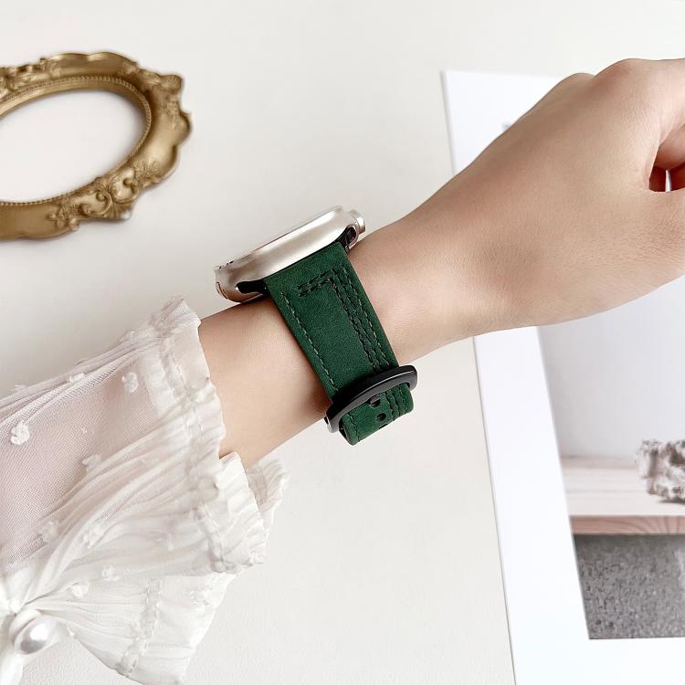 For Apple Watch 42mm / 41mm / 40mm / 38mm 7-Line Tri-Star Buckle Pull Up Leather Watch Band(Beige Red Thread) by bashfashion