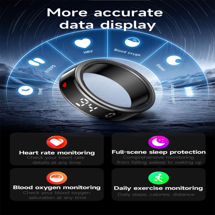 SY01 SIZE 13 Smart Ring, Support Heart Rate / Blood Oxygen / Sleep Monitoring / Multiple Sport Modes(Black) by bashfashion