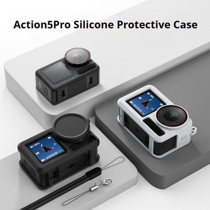 For DJI Action 5 Pro / 4 / 3 Soft Silicone Shockproof Protective Case Cover with Lens Cap(Gray White) by bashfashion