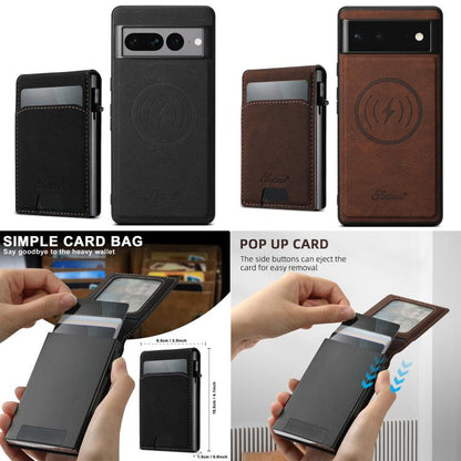 For Google Pixel 9 Pro XL Suteni H19 Litchi Grain 2-in-1 Removable Card Box Back Phone Case(Brown) by Suteni