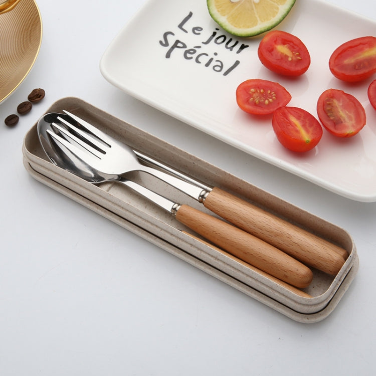 3 in 1 Spoon Chopsticks Fork Cutlery Set Three-piece Creative Work Students Portable Tableware(Two-piece wooden spoon chopsticks) by bashfashion