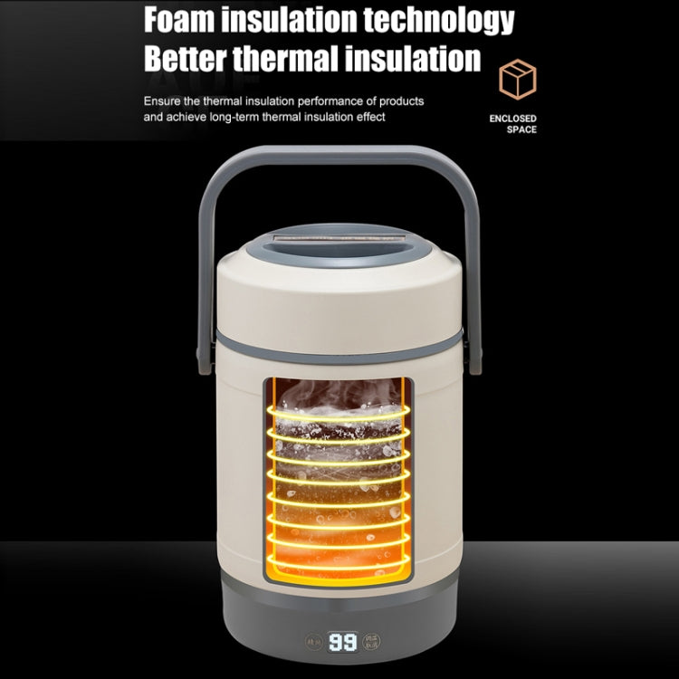 2.0L 304 Food Grade Insulated Lunch Box Electric Thermostat Lunch Bucket, CN Plug, Color: Temperature Display Beige Power Cord by bashfashion